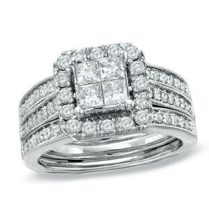 Quad Princess-Cut Diamond Vintage-Style Bridal Set